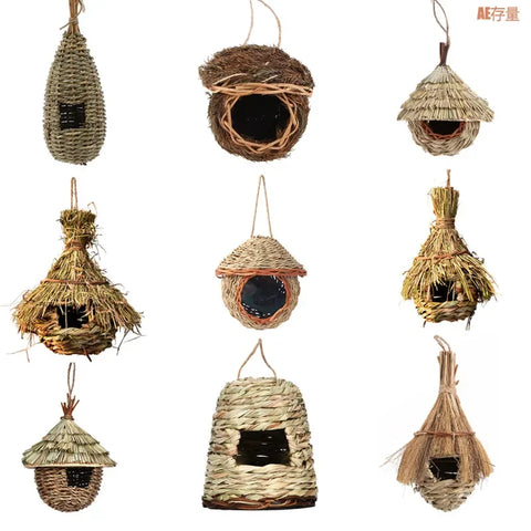 Natural Woven Bird Nest | Hanging Grass Egg Cage for Finches, Parrots & Small Birds | Handcrafted Outdoor Bird House