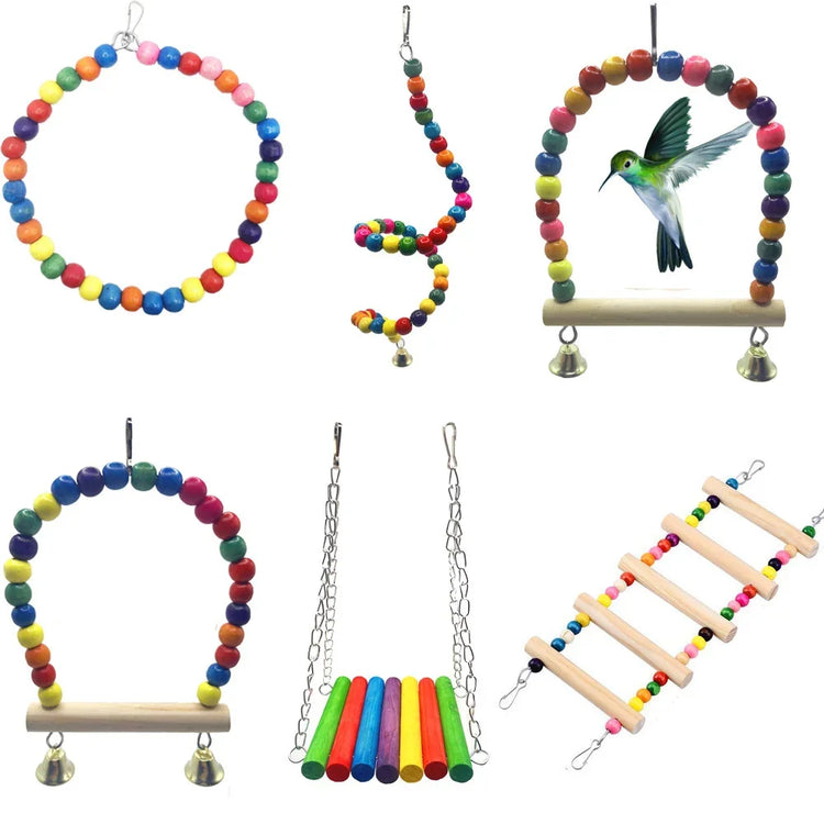 Bird Cage Toys for Parrots | Wooden Colorful Swing Ladder Birds / Reliable Chewable Bite Bridge - Wooden Beads Shape Parrot Toy