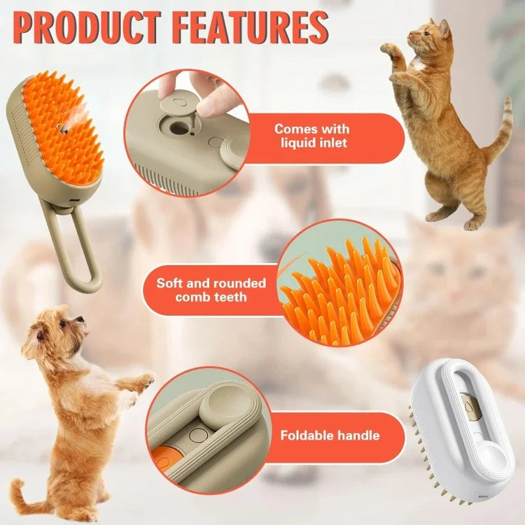 Pet Steam Brush | Cat Dog Cleaning | Steamy Electric Spray Massage Comb | 3 In 1 Hair Removal | Grooming Supplies | Pet Accessories