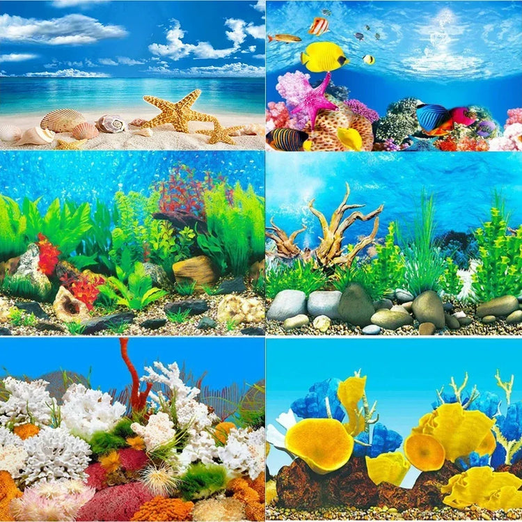 3D Aquarium Background Poster – Double-Sided Ocean Plant Design Fish Tank Sticker Decor