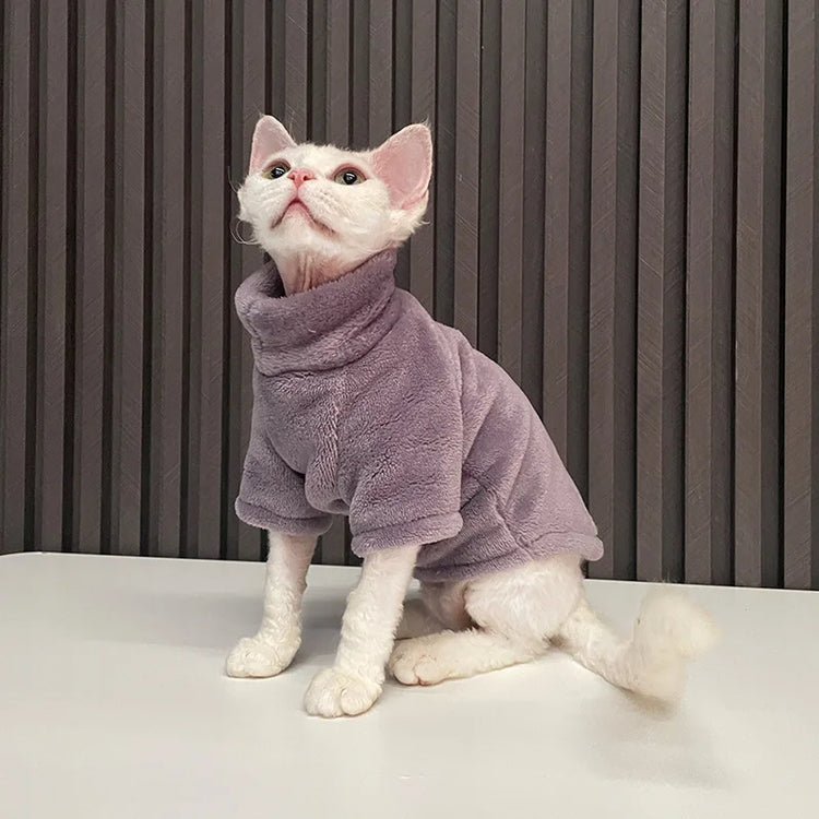 Warm Coral Velvet Cat Clothes | Hairless Sphynx Vest | Winter Turtleneck Kitten Outfit | Puppy Costume | Pet Accessories for Gatitos