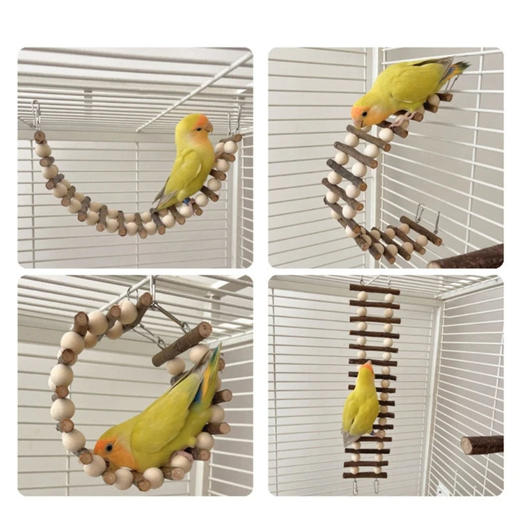Parrot Ladder Toy | Wooden Cage Training Perch with Hooks for Small & Medium Birds