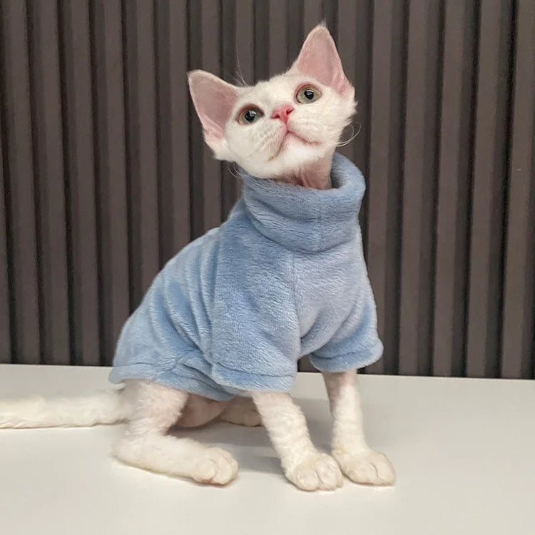 Warm Coral Velvet Cat Clothes | Hairless Sphynx Vest | Winter Turtleneck Kitten Outfit | Puppy Costume | Pet Accessories for Gatitos
