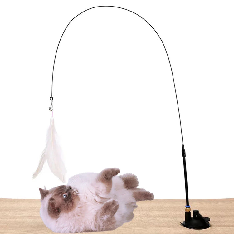 Cat Teaser Toy | Interactive Bell & Feather Wand | Suction Cup Pole | Long Flexible Cat Wand | Exciting Cat Play Toy | Cat Feather Toy | Pet Supplies
