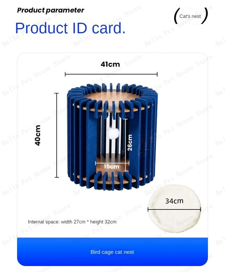 Bird Cage Cat Bed | Luxury Felt Nest for Cats | Breathable & Durable Enclosed Pet Furniture for Comfort & Style