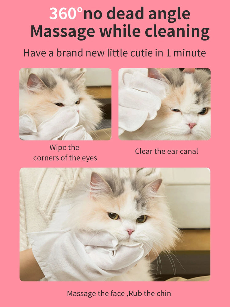 Pet Cleaning Gloves with Wipes 50Pcs | 2-in-1 Scrubber & Massager | Dog Cat Grooming