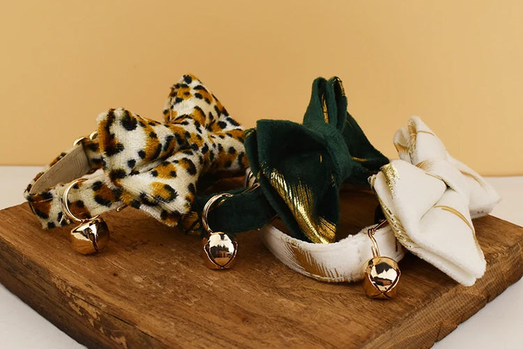 Cat Collar Bowknot | Adjustable Safety Personalized Pet Collar - Customized Name | Soft Corduroy with Bell