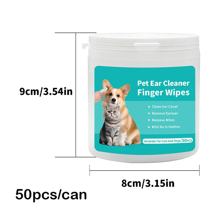 Pet Ear Cleaning Finger Wipes (50ps/can) - Earwax & Mites Removal for Cats and Dogs