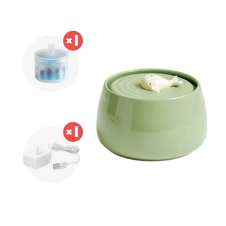 1.3L Ceramic Cat Water Fountain | USB Rechargeable Pet Water Dispenser | Automatic Circulating Filter for Cats & Small Dogs