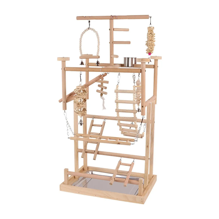 Bird Playground with Ladder | Wood Bird Activity Center | Parrot Stand Perch for Cockatiel, Lovebird, Parakeet, Bluebird, Hummingbird