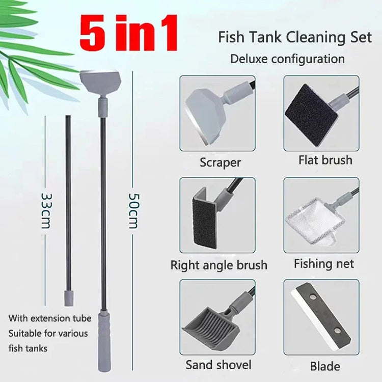 Aquarium Cleaning Tool Kit – 3-in-1 / 5-in-1 Fish Tank Cleaner with Net, Scraper & Sponge