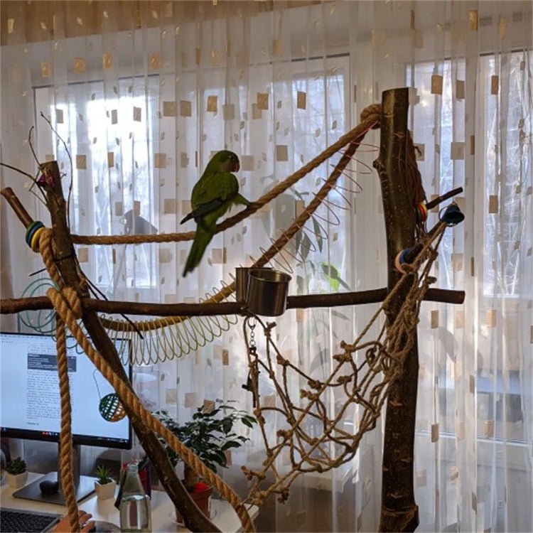 40*40cm Parrot Climbing Net | Bird Toy Swing Rope Net | Bird Stand Hammock with Hook | Hanging Chewing Biting Toy for Parrots