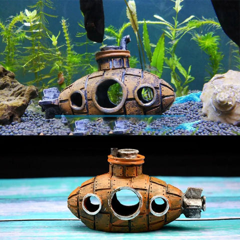 Submarine Wreck Aquarium Ornament – Vintage Resin Fish Tank Decoration
