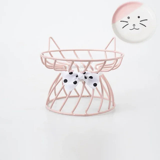 Ceramic Cat Food Bowl | High Foot Raised Pet Bowl | Cat Dog Feeding Dish | Cervical Spine Care | Outdoor Ceramic Bowl with Iron Stand | Anti-Tip Pet Feeder