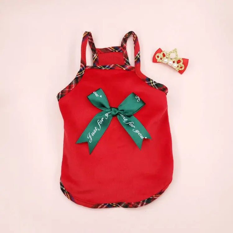 Christmas Pet Dress for Cats & Small Dogs | Red Bow Skirt | Holiday Costume