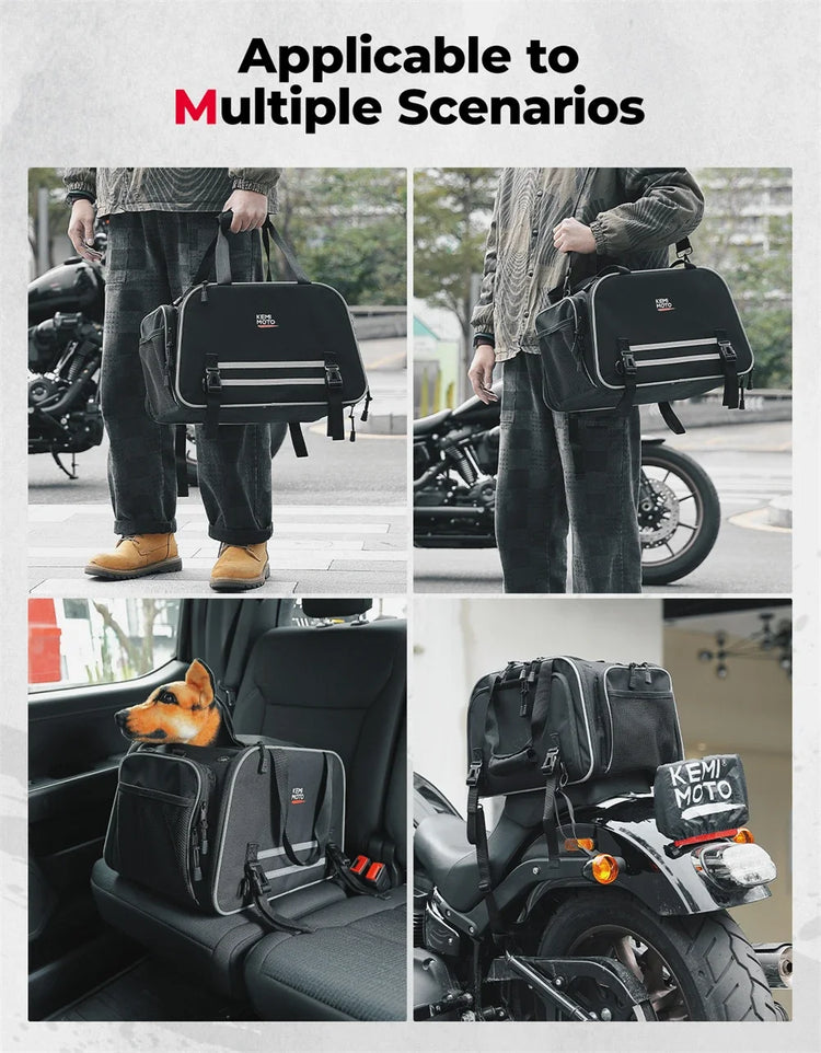 Motorcycle Pet Carrier Bag | Airline Approved Portable Travel Carrier for Cats/Dogs | Fits Luggage Rack or Passenger Seat