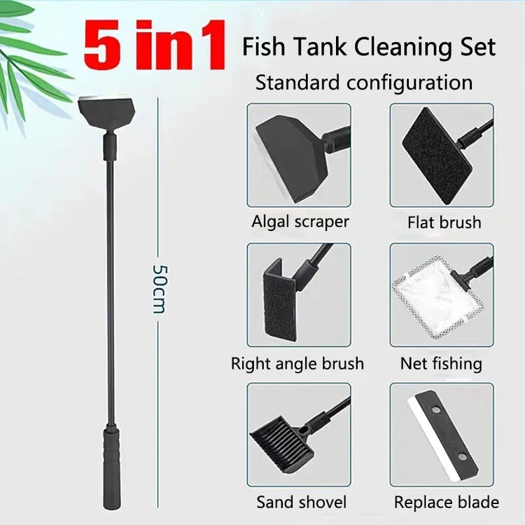 Aquarium Cleaning Tool Kit – 3-in-1 / 5-in-1 Fish Tank Cleaner with Net, Scraper & Sponge