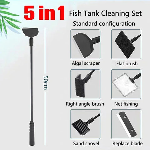 Aquarium Cleaning Tool Kit – 3-in-1 / 5-in-1 Fish Tank Cleaner with Net, Scraper & Sponge