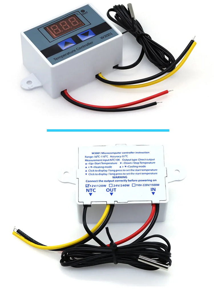 Digital Temperature Controller W3001 – 12V/24V/110V/220V Thermostat with LED Display for Aquarium, Incubator, Heater