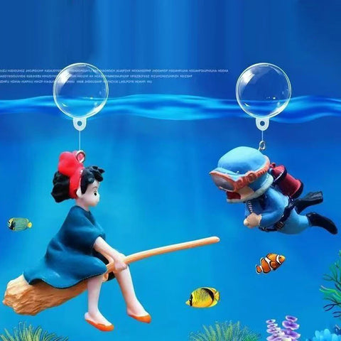Mini Floating Diver & Mermaid Aquarium Decoration – Cartoon PVC Fish Tank Ornament with Line & Buoy