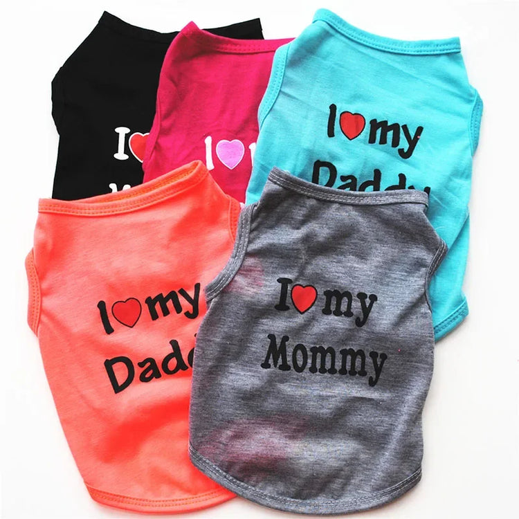 "Love Mommy & Daddy" Cotton Vest | Soft Casual T-Shirt for Cats & Puppies | All-Season Pet Wear