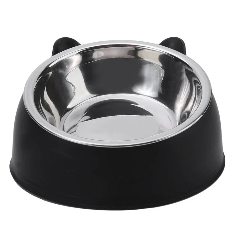 1pc Cat Bowl | Lovely Creative Inclined Kitten & Puppy Food Bowl | Stainless Steel Feeder | Cats Drinking Bowl | Pet Dogs & Cats Feeders
