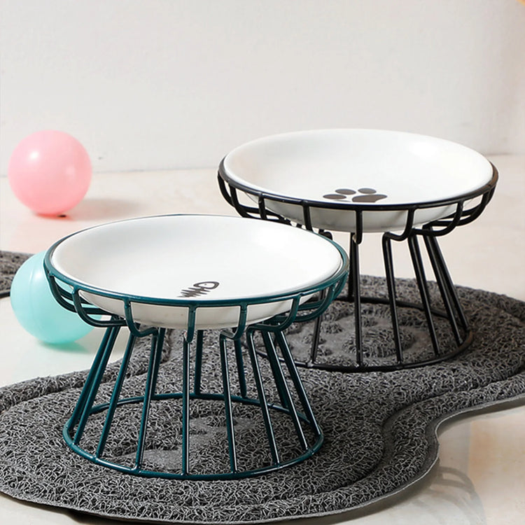 Whisker-Friendly Ceramic Cat Bowl with Stand | Wide Shallow Pet Feeding Dish for Wet Food & Water | Non-Slip Bowl for Cats, Kittens & Small Dogs