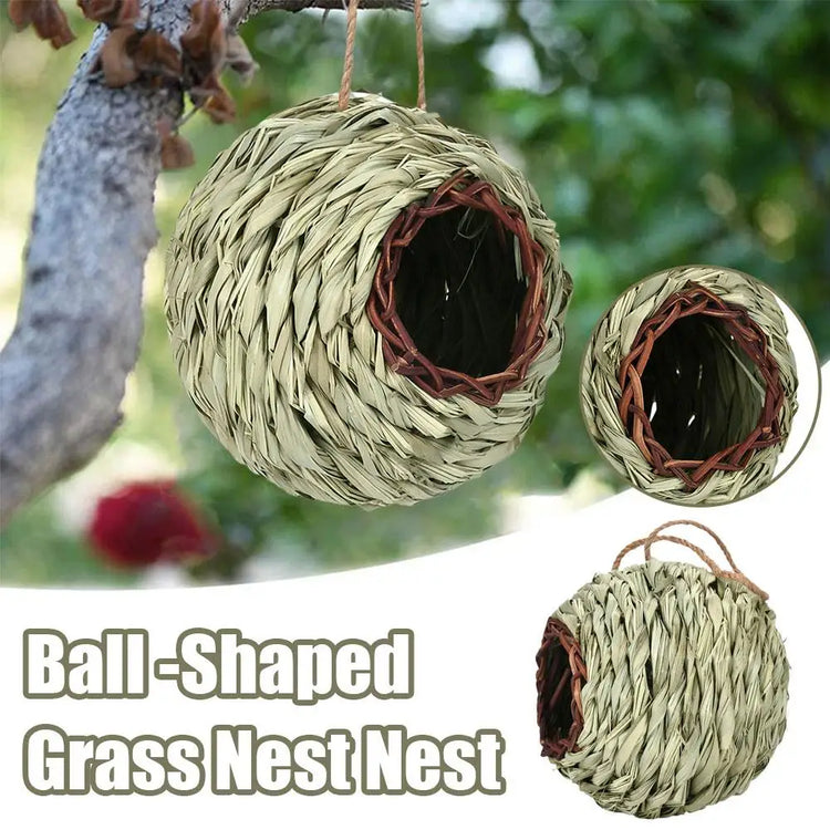 Hand-Woven Hanging Bird Nest | Natural Grass Cage House for Parrots, Finches & Sparrows | Outdoor Straw Bird Hut