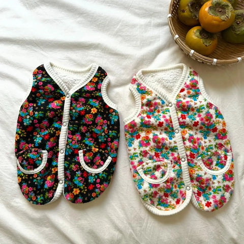Cotton Pet Dog Clothes | Classic Shabby Flower Coat for Bichon | Teddy Warm Vest Puppy Clothing for Small Dogs