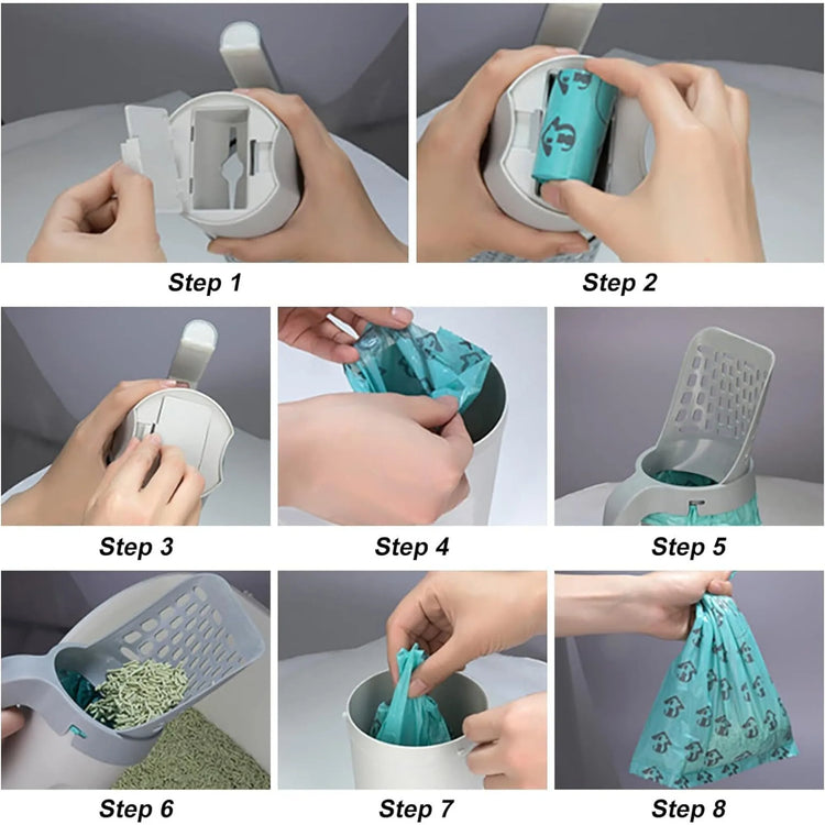 Cat Litter Scoop | Shovel for Pet | Filter Clean Toilet Garbage Picker | Holder Integrated Detachable | Pet Supplies with Refill Bag