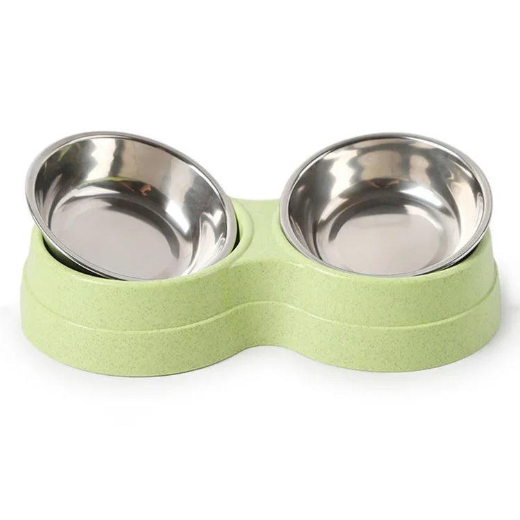 Double Pet Bowl for Small Dogs & Cats – Stainless Steel Food and Water Feeder with Non-Slip Base