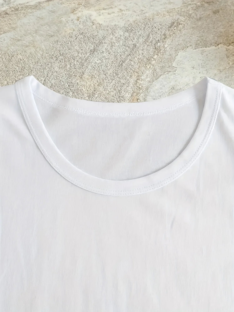 Cat Print T-shirt | Short Sleeve | Crew Neck | Casual Top- Summer & Spring | Women's Clothing