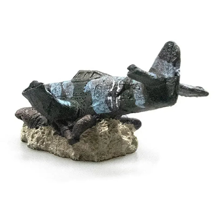 Mini Shipwreck Aircraft Aquarium Ornament – Resin Underwater Decor for Fish Tank