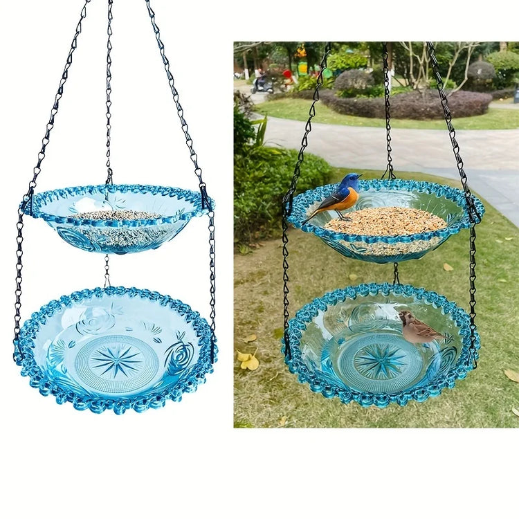 2-layer Bird Feeder | Suspended Bird Bath | Courtyard Decoration | Durable Tray with Chain | Outdoor Bird Feeding