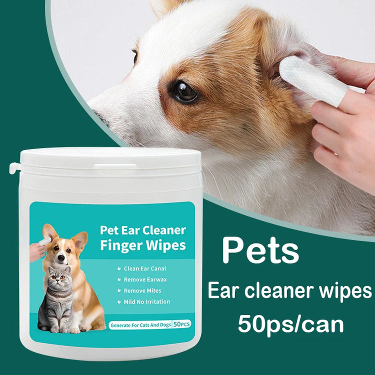 Pet Ear Cleaning Finger Wipes (50ps/can) - Earwax & Mites Removal for Cats and Dogs