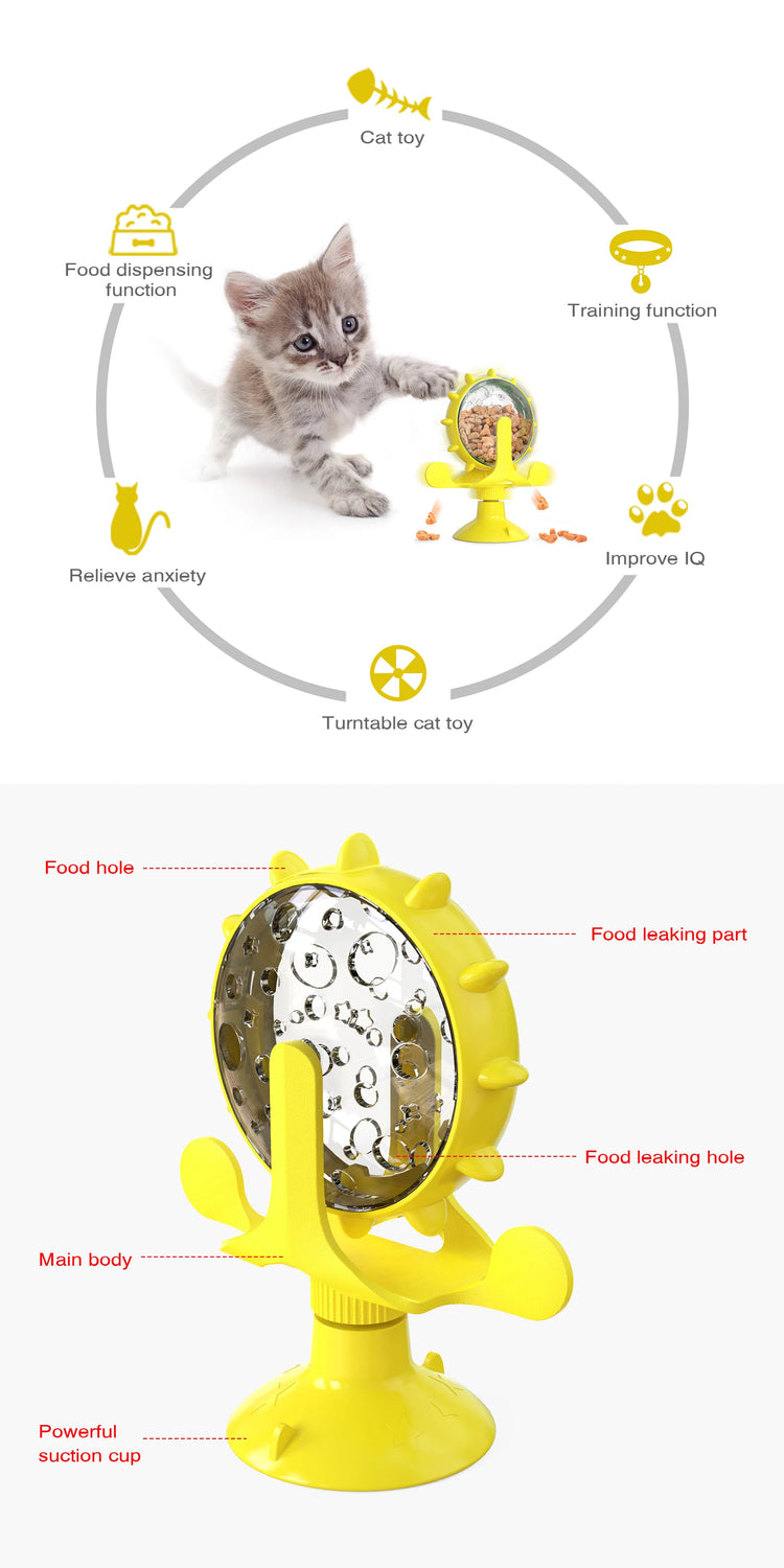 Cat Toy Treat Dispenser | Bell & Rotating Wheel | Interactive Slow Feeder | Kitten Puppy IQ Toy | Small Dog Pet Accessories