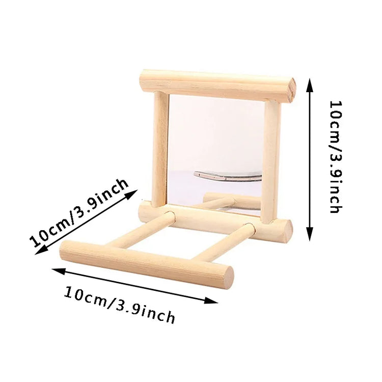 Wood Bird Mirror with Perch Stand | Bird Toy Stand | Bird Toy for Parrot, Parakeets, Cockatiels | Cage Parakeet Accessories