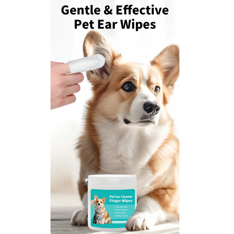 Pet Ear Cleaning Finger Wipes (50ps/can) - Earwax & Mites Removal for Cats and Dogs
