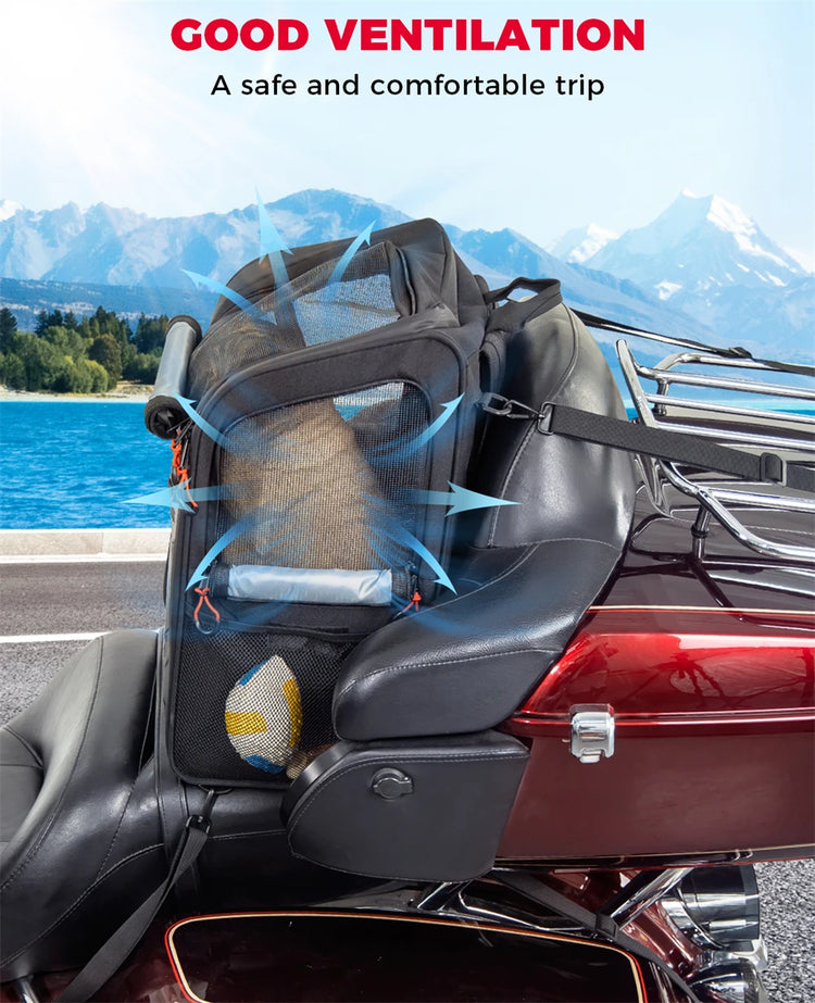 Motorcycle Pet Carrier Backpack – Foldable Dog/Cat Bag for Touring & Street Bikes, 44L Capacity