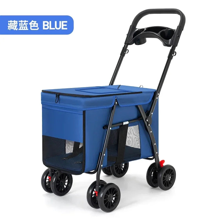 Pet Stroller Dog Cat Carrier | Foldable Lightweight Travel Cart with Storage Basket for Small Pets | Outdoor Walking Shopping Cart