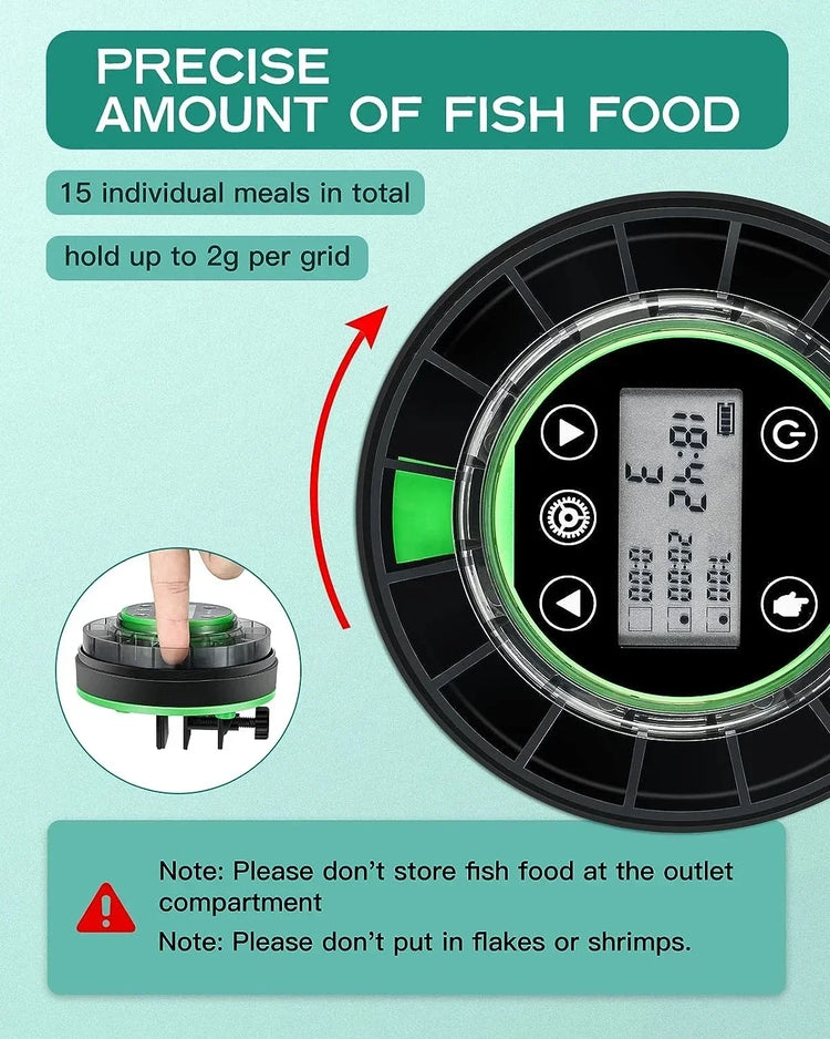 Automatic Fish Feeder for Aquarium with LCD Display and USB Rechargeable Timer – 3-Speed Adjustable Food Dispenser
