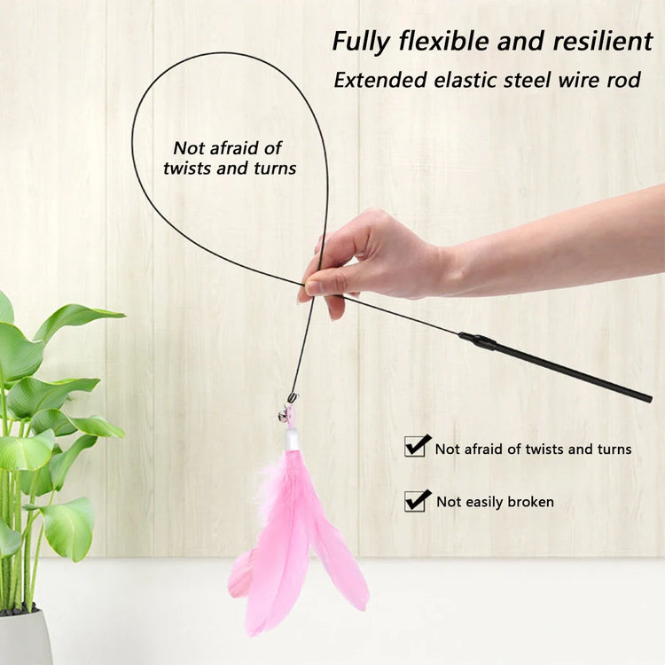 Cat Teaser Toy | Interactive Bell & Feather Wand | Suction Cup Pole | Long Flexible Cat Wand | Exciting Cat Play Toy | Cat Feather Toy | Pet Supplies