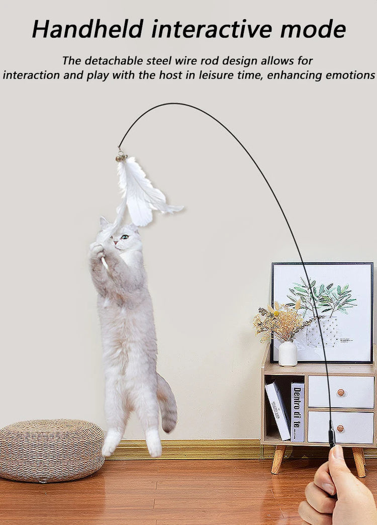 Cat Teaser Toy | Interactive Bell & Feather Wand | Suction Cup Pole | Long Flexible Cat Wand | Exciting Cat Play Toy | Cat Feather Toy | Pet Supplies