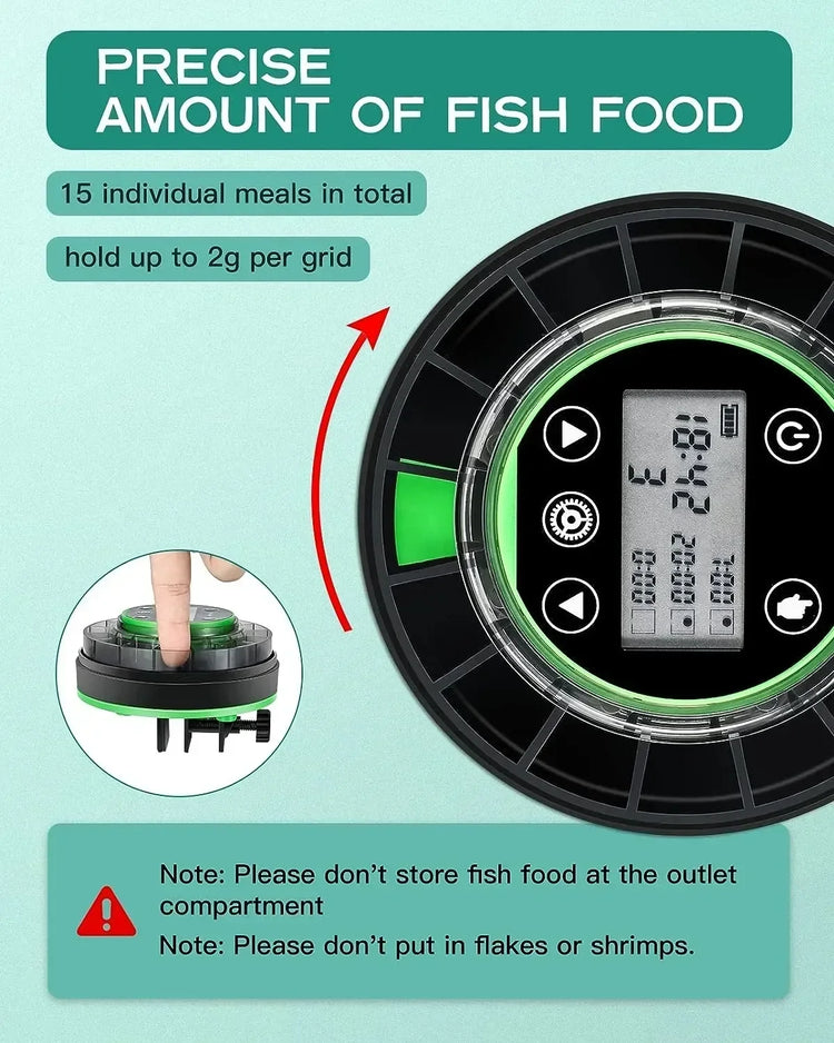 Automatic Fish Feeder for Aquarium with LCD Display and USB Rechargeable Timer – 3-Speed Adjustable Food Dispenser