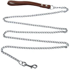 Durable Anti-Bite Metal Dog Chain Leash with PU Leather Handle – 180cm