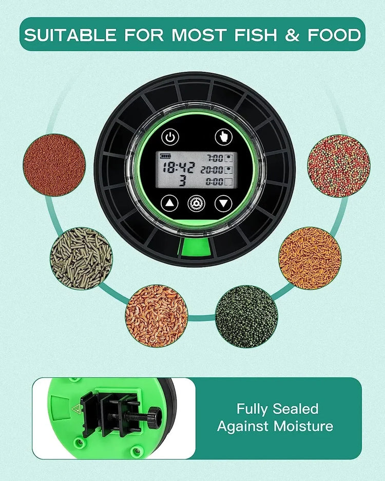 Automatic Fish Feeder for Aquarium with LCD Display and USB Rechargeable Timer – 3-Speed Adjustable Food Dispenser