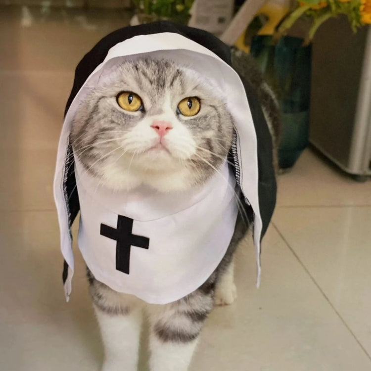 Nun Cloak Halloween Costume for Cats & Small Dogs | Breathable Cosplay Outfit | Funny Pet Photo Prop & Gift