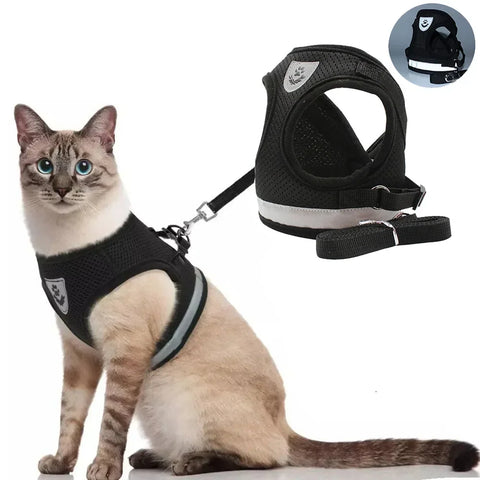 Cat Harness | Lead Leash Set | Adjustable Reflective Escape Proof Pet Mesh Vest Harness | Puppy Dog Collar | Small Dog Cat Pet Supplies