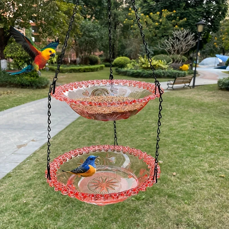 2-layer Bird Feeder | Suspended Bird Bath | Courtyard Decoration | Durable Tray with Chain | Outdoor Bird Feeding