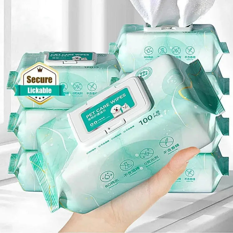 100Pcs/Set Pet Wipes | Cat/Dog Deodorant Moisturizing Cleaning Wipes | Tear Stains & Odor Removal | Safe Gentle Pure Water Pet Supplies